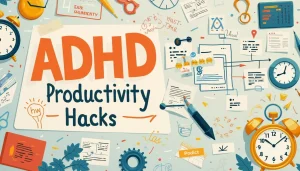 Header Image illustrating Todoist ADHD productivity hacks featuring Todoist tasks and a clock symbolizing time savings.